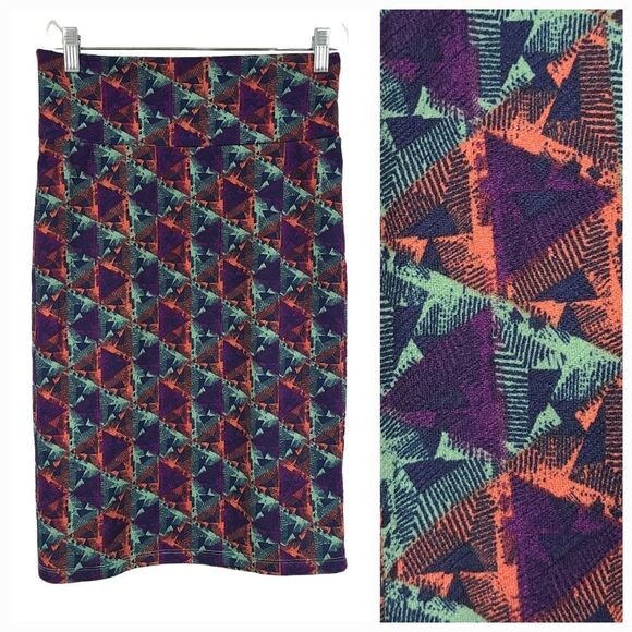 LuLaRoe Cassie Triangle Print Bodycon Comfy Stretch Jaquard Pencil Skirt Knee - Picture 2 of 7